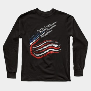 Aircraft emit colored smoke in US flag colors Long Sleeve T-Shirt